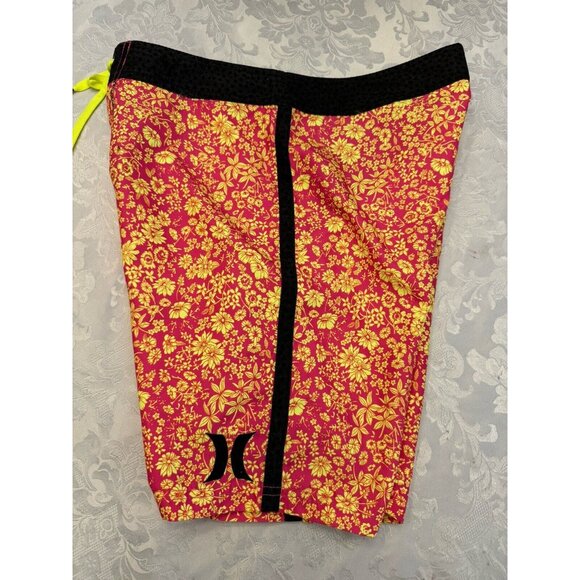 Hurley Bright Pink‎ Yellow Floral Board Shorts Swim Suit Surf Men’s Size 30 - Picture 3 of 7